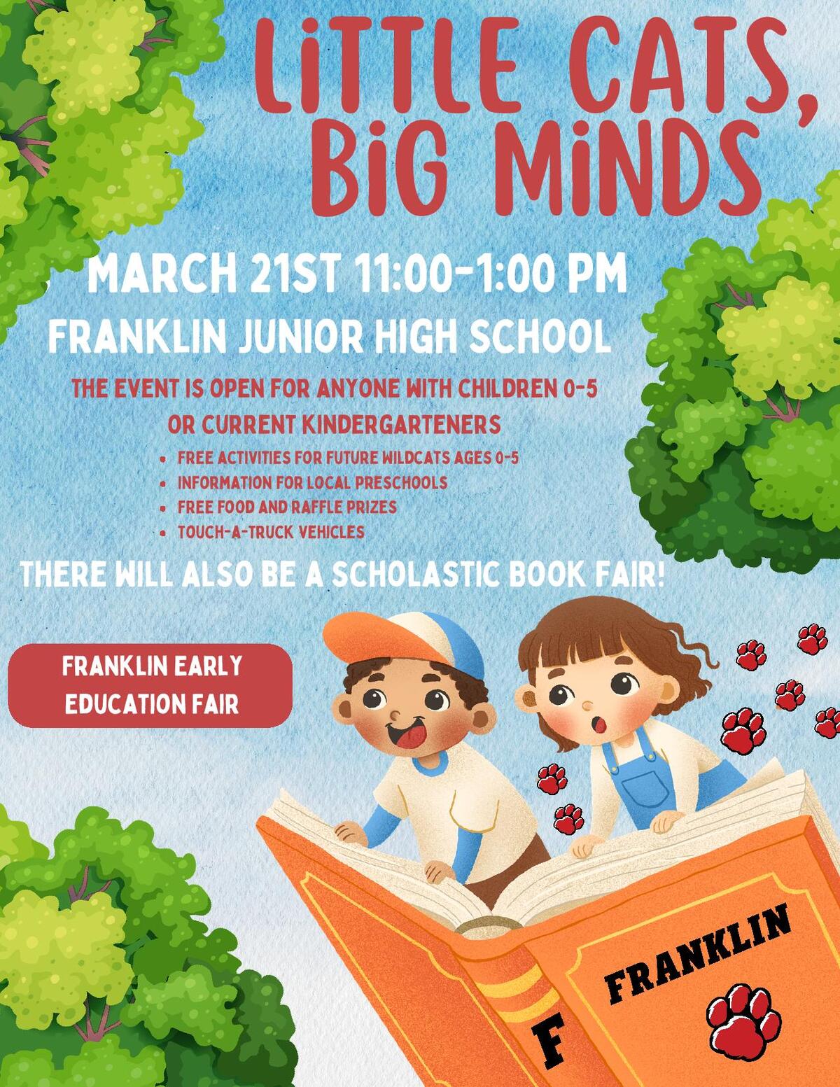 A Poster about Franklin City Schools Little Cats, Big Minds Event
